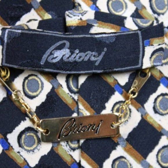 BRIONI Men's 100% Silk Neck Tie Geometric Black - Picture 4 of 7